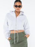 Samwell Cropped Zip Up Hoodie White Marle Princess Polly  Cropped 