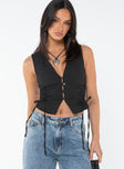 Vest top, slim fitting Button fastening at front, adjustable tie detail