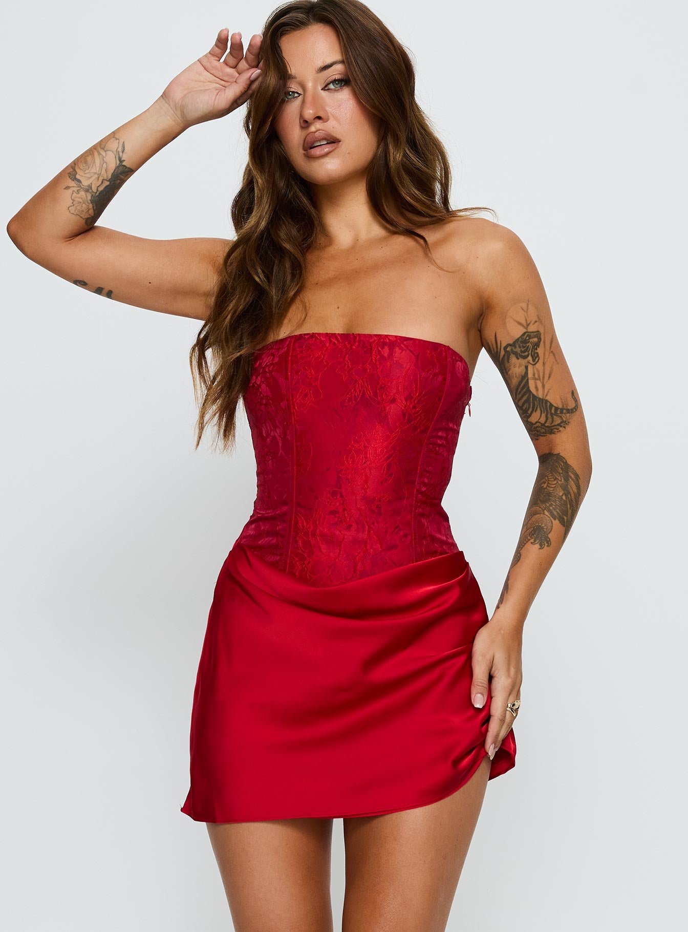 Jenevieve Strapless Drape Mini Dress | Red | Womens | Princess Polly Jenevieve Strapless Drape Mini Dress | Red | Womens | Princess Polly