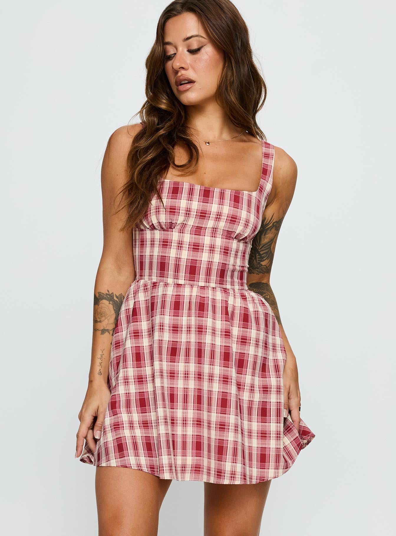 Ofeliah Mini Dress Red Check | Princess Polly