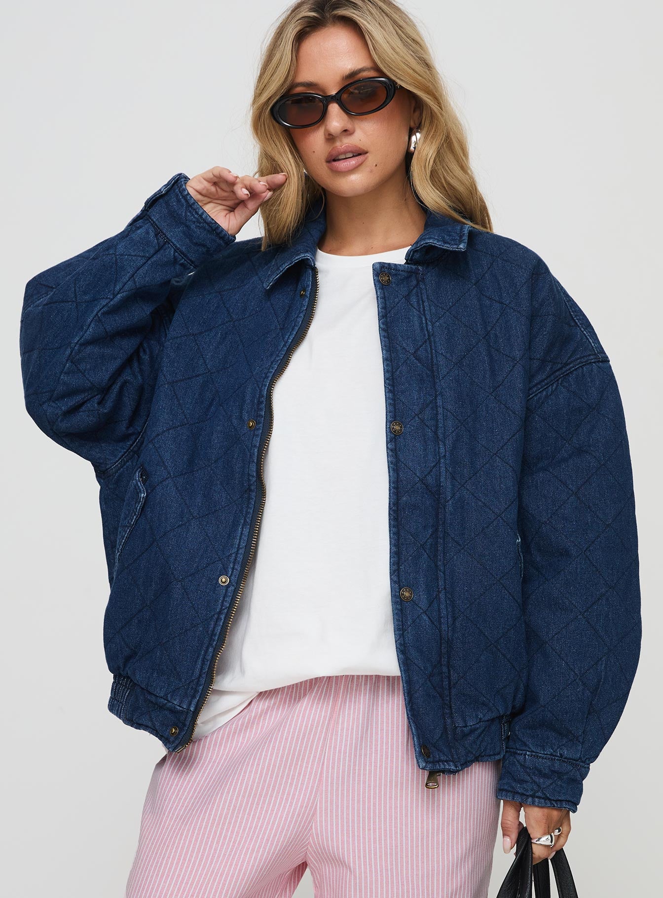 Kenny Bomber Jacket Dark Denim | Princess Polly