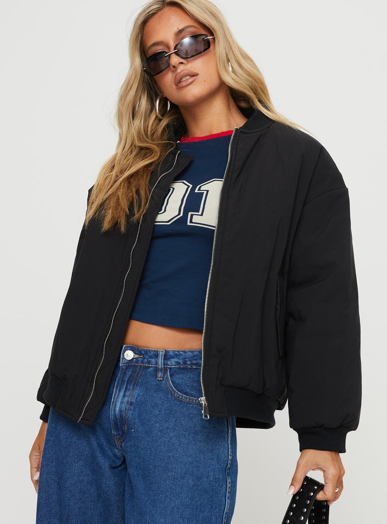 Bomber jacket High neck, zip fastening down front, twin hip pockets, elasticated neckline, cuffs & waistband Non-stretch material, fully lined