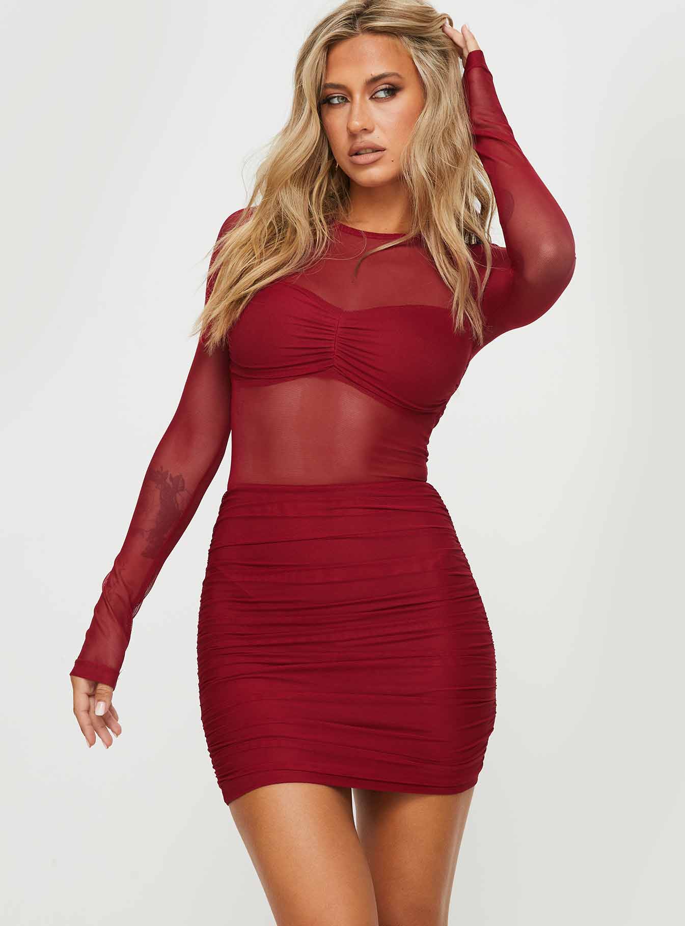 Hapstall Long Sleeve Mini Dress | Burgundy | Womens | Princess Polly Lower Impact Hapstall Long Sleeve Mini Dress | Burgundy | Womens | Princess Polly Lower Impact