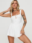 Romper Corset style, fixed straps, drawstring tie at bust, invisible zip fastening Non-stretch material, fully lined 