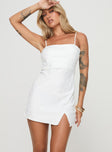 front view of model wearing Princess Polly Old Oak Mini Dress White Square Neck 