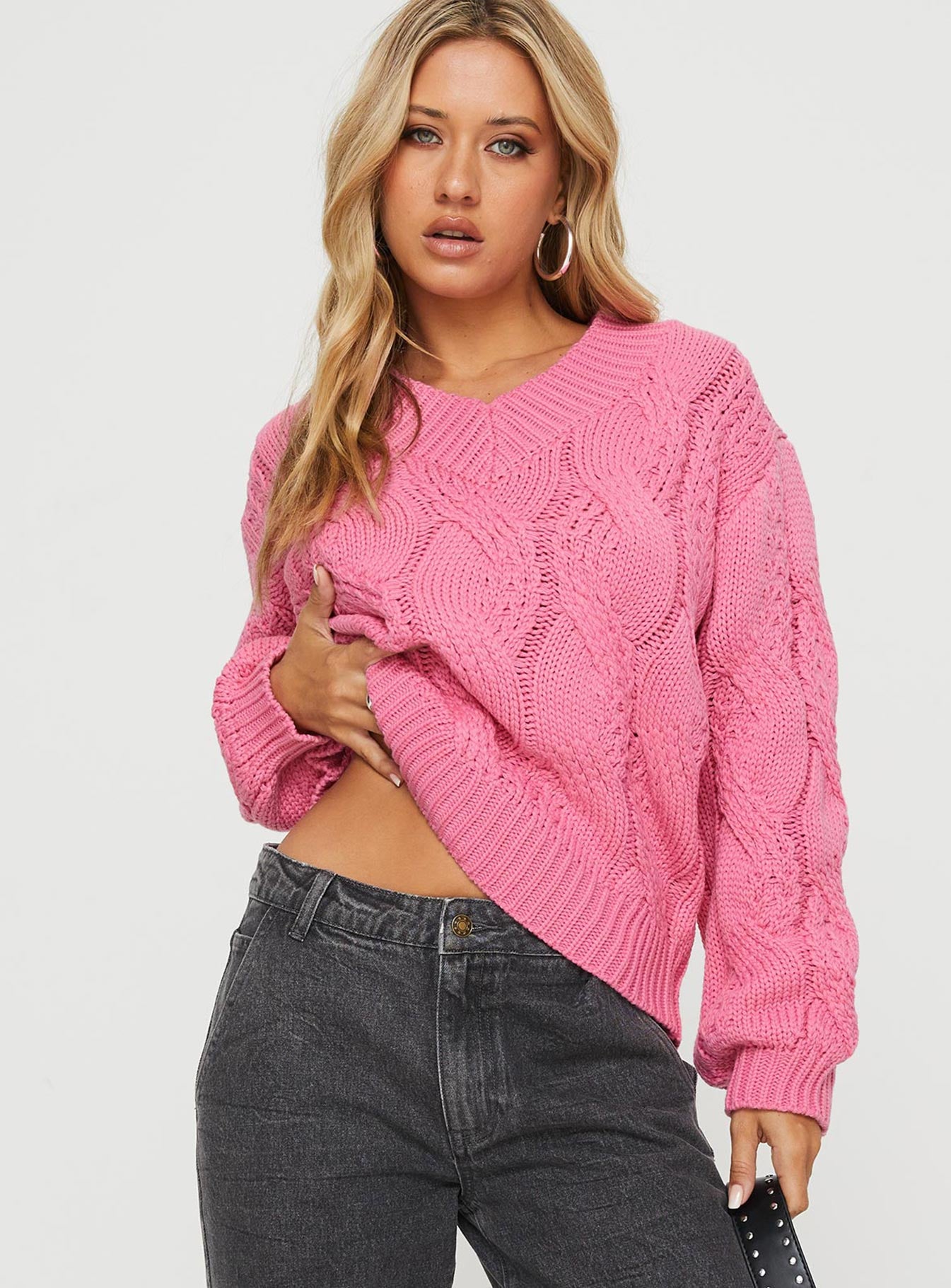Ranelle Cable Knit Sweater Pink Princess Polly  regular 