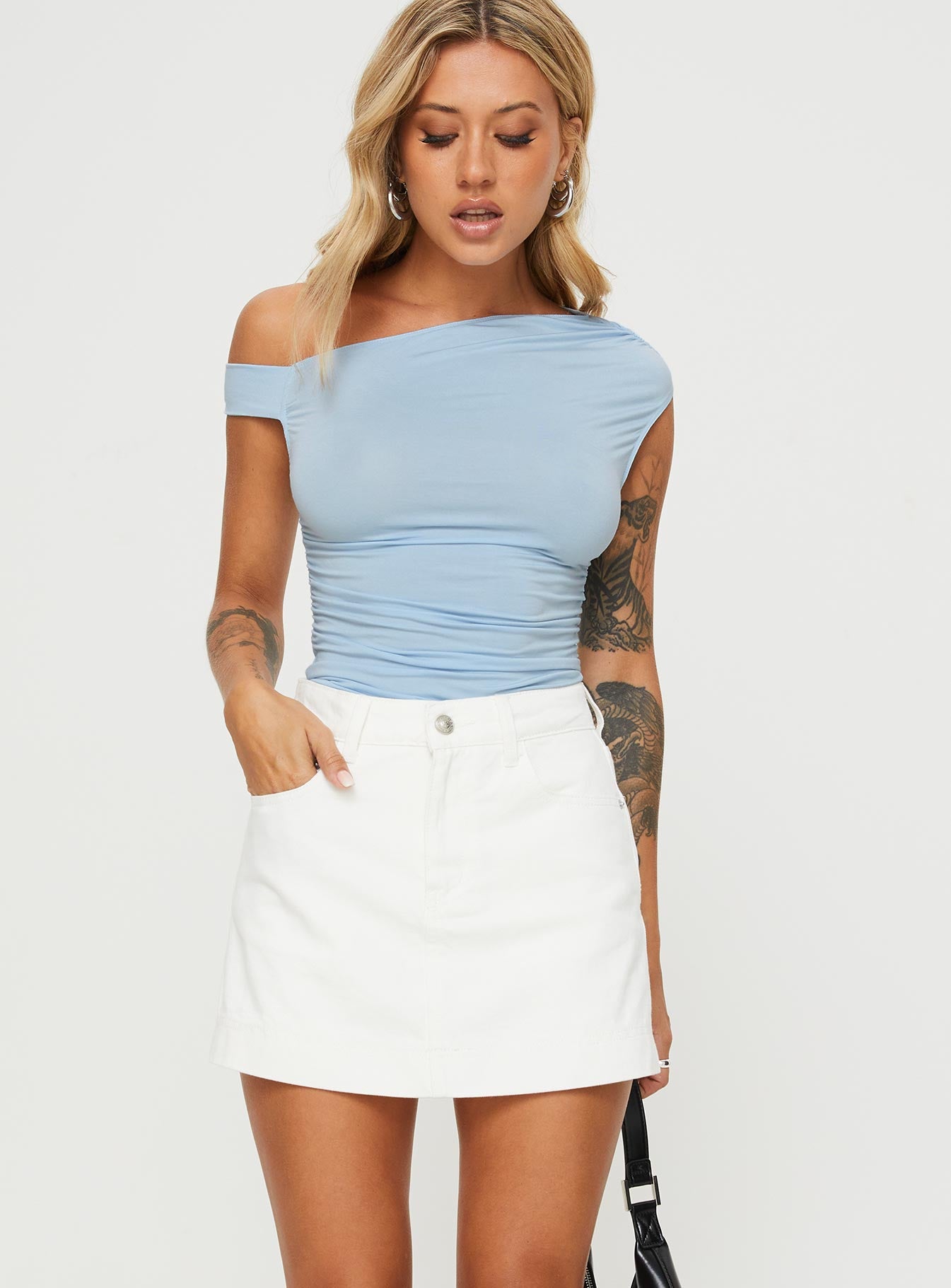 Heuston denim skort white denim