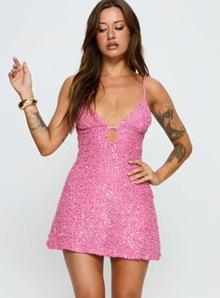 Feel The Vibrations Sequin Mini Dress Hot Pink