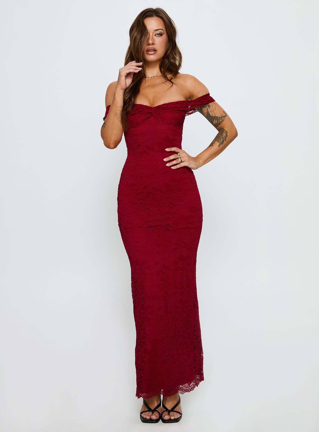 Princess Polly Women's Anabeila Off the Shoulder Lace Mermaid Gown - Red - Gowns Princess Polly Women's Anabeila Off the Shoulder Lace Mermaid Gown - Red - Gowns