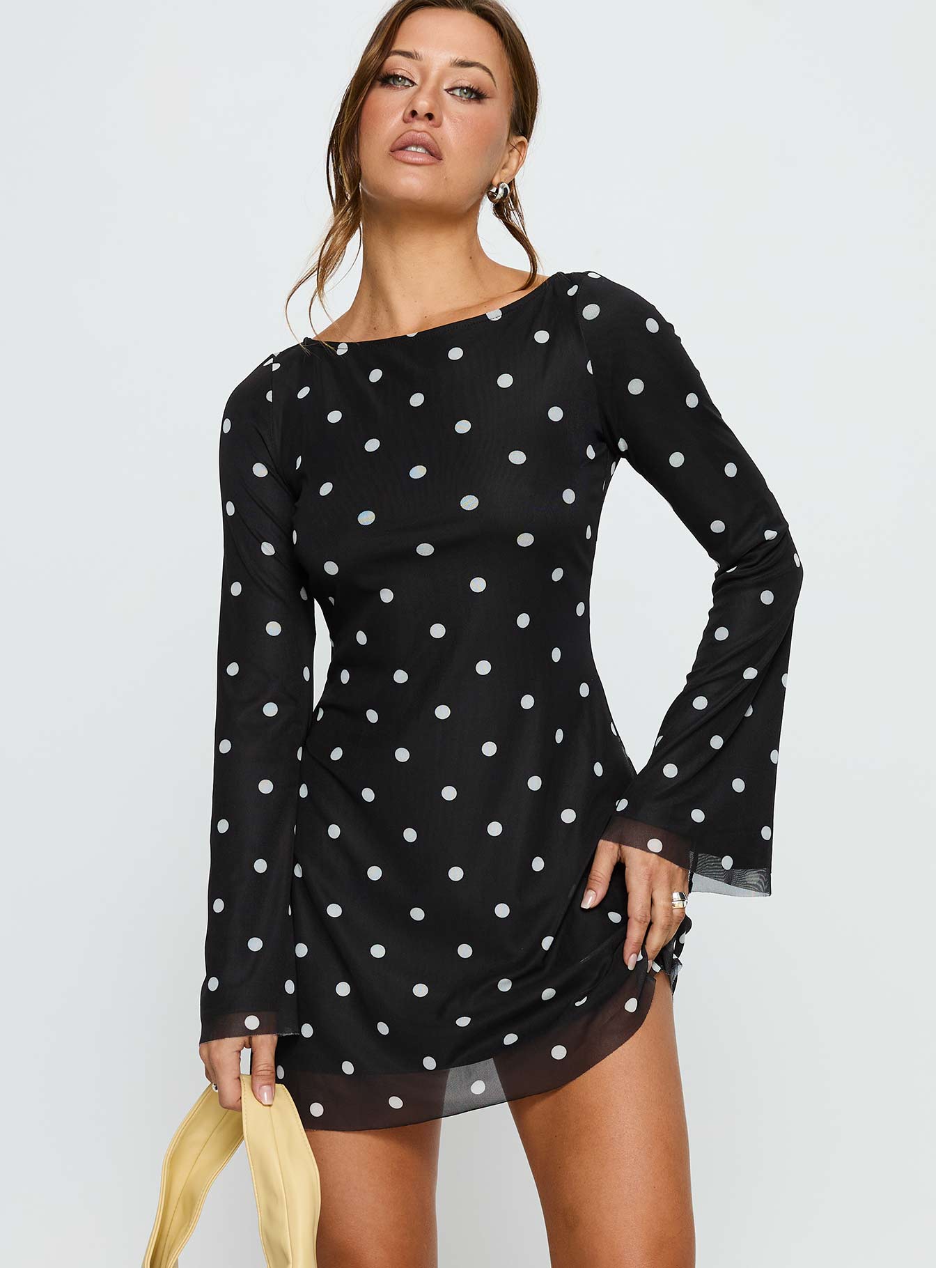 Lukea Long Sleeve Mini Dress Black Polka Dot