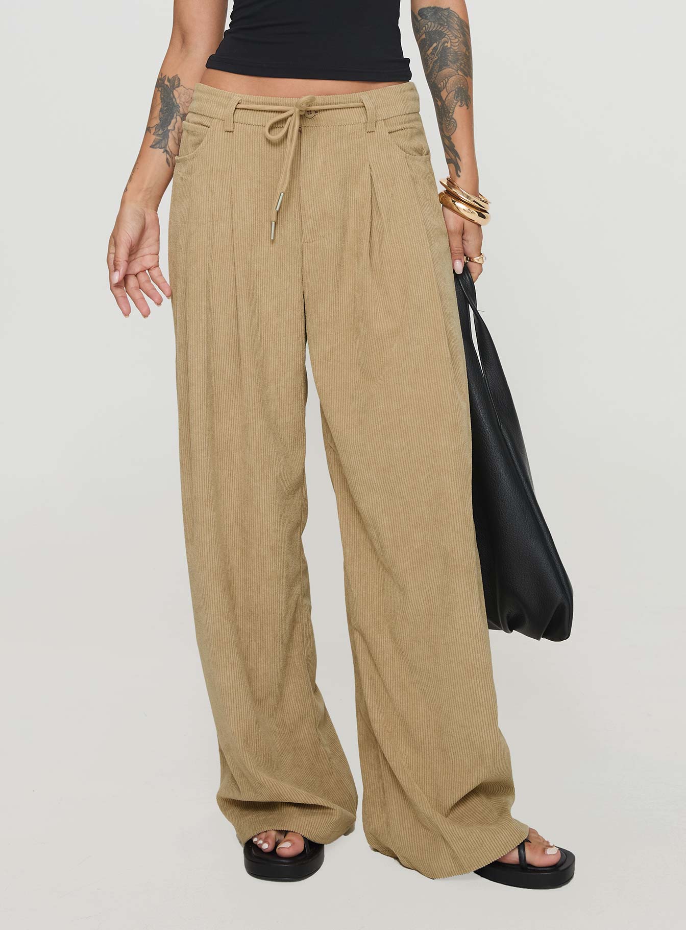 Slouched tie up pant latte