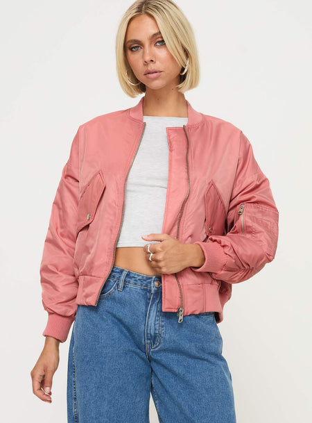 Bomber jacket Ribbed hem, exposed zip fastening, twin hip pockets Non-stretch material, fully lined 