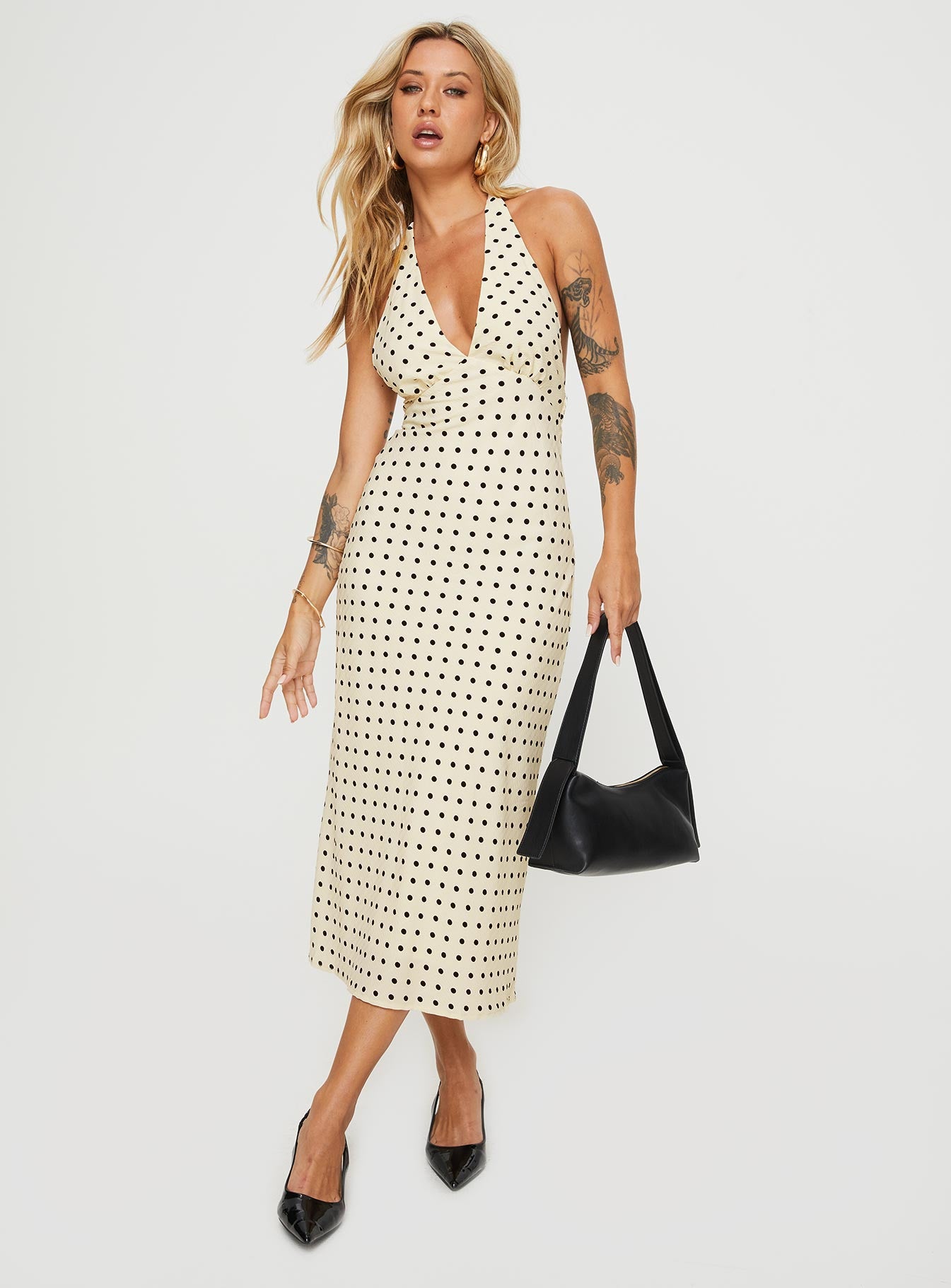 Kimbelle halter maxi dress cream / polka dot