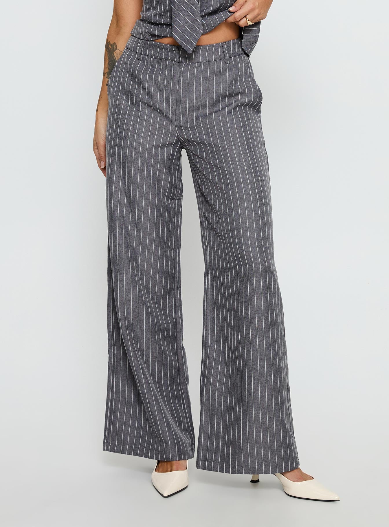 Uvelia Tailored Pants Grey Pinstripe