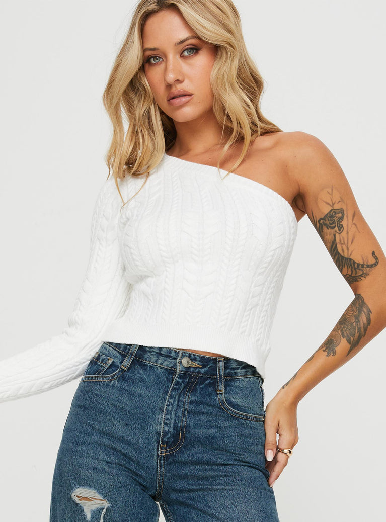 One shoulder knit top  Good stretch, unlined 