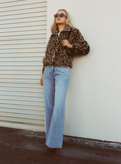 back view of model wearing Princess Polly Colemane Mid Rise Denim Jeans Angel Blue Petite Mid Rise 