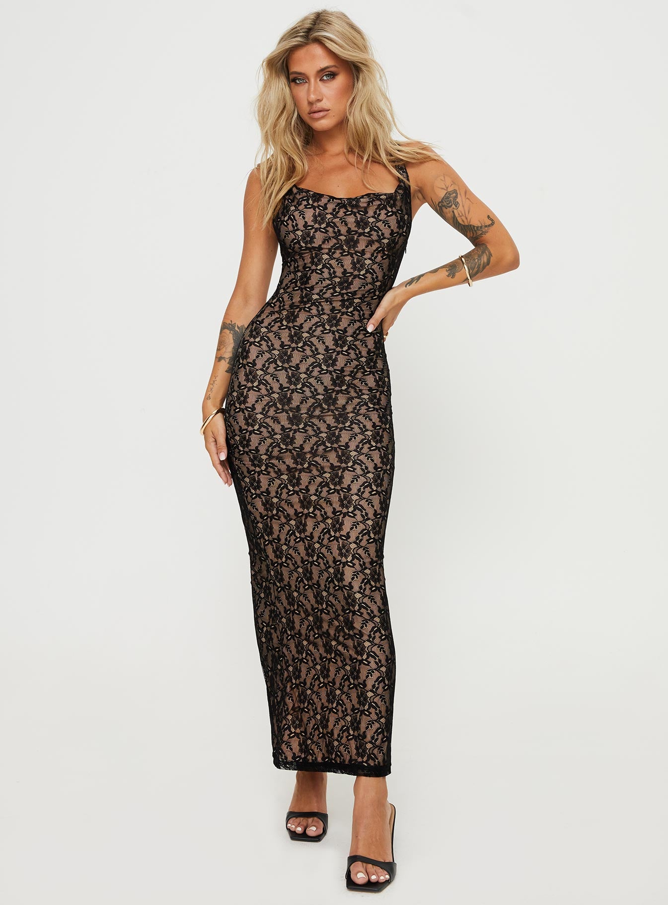 Romani lace maxi dress black