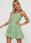 Mini dress Adjustable shoulder straps, tie fastening at back, tiered skirt Non-stretch, fully lined
