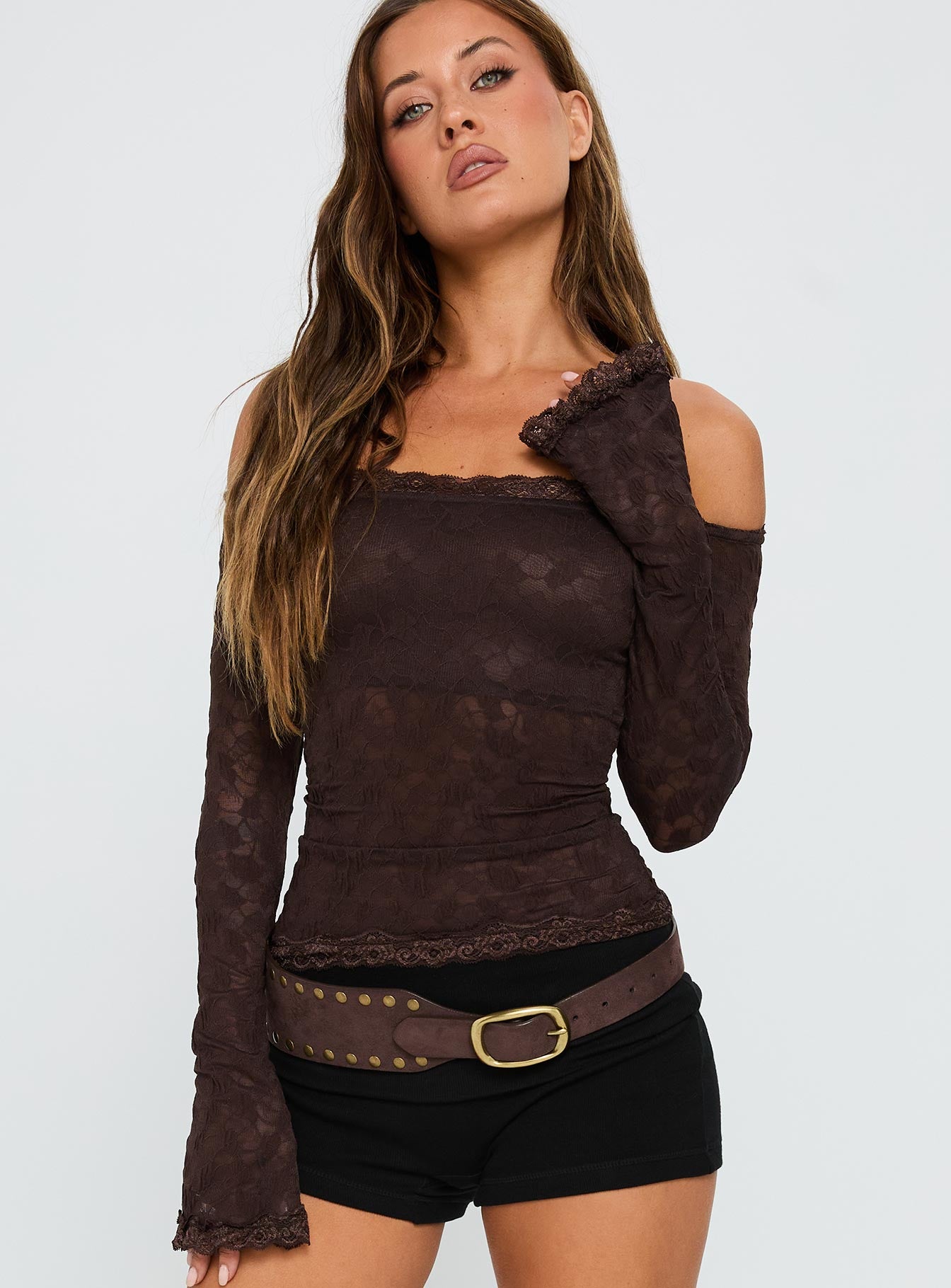 Mochapella Off The Shoulder Top Brown
