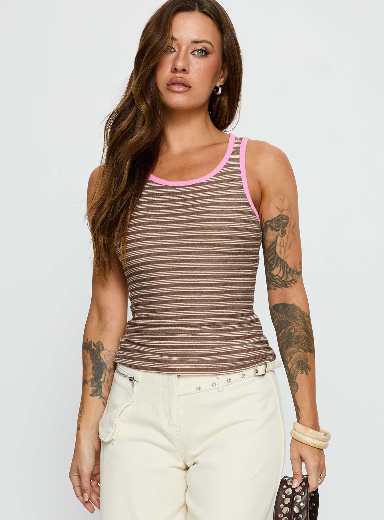 Elizebeth Contrast Trim Tank Top Multi Stripe | Princess Polly