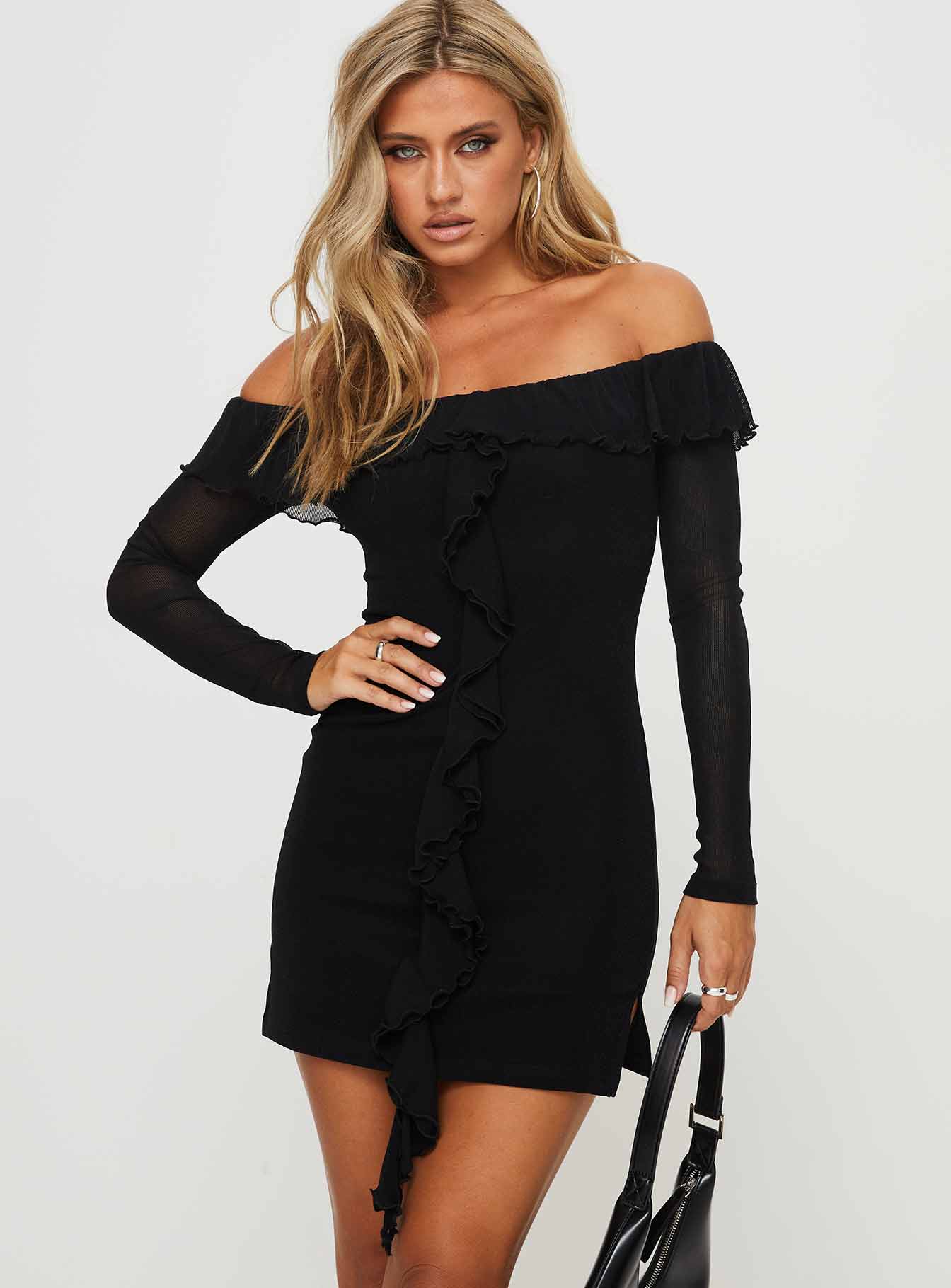 Navaro off the shoulder mini dress black