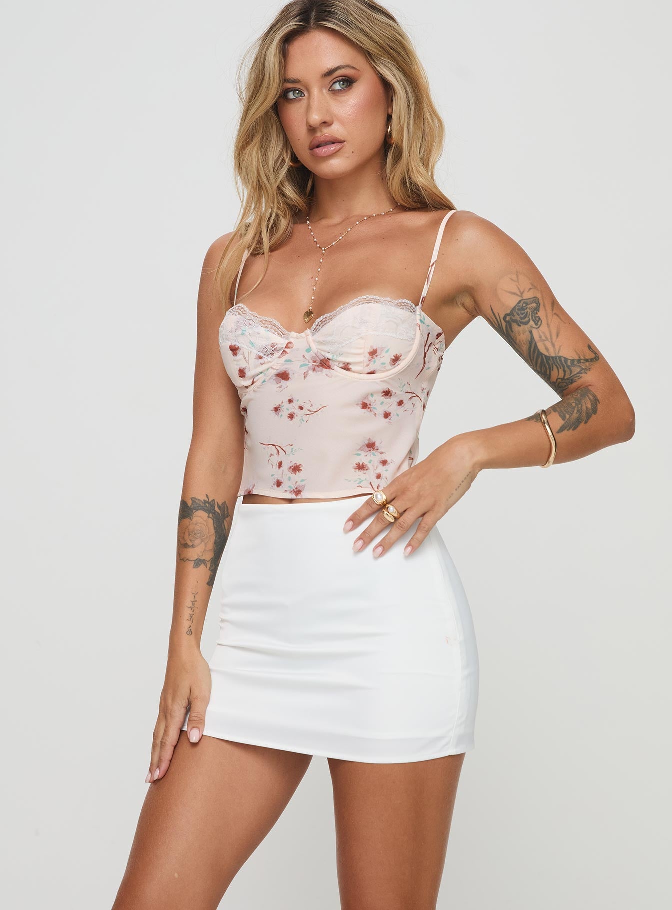 Karley satin mini skirt white petite