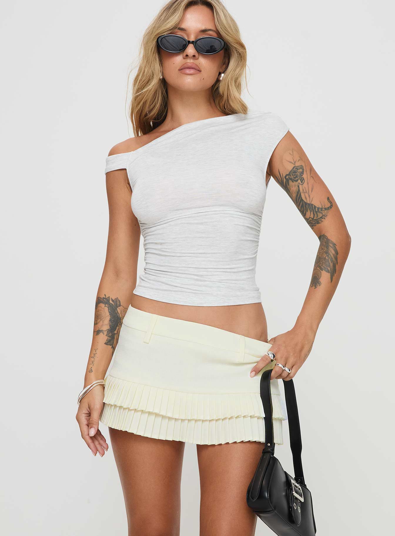 Deei double ruffle mini skort soft lemon