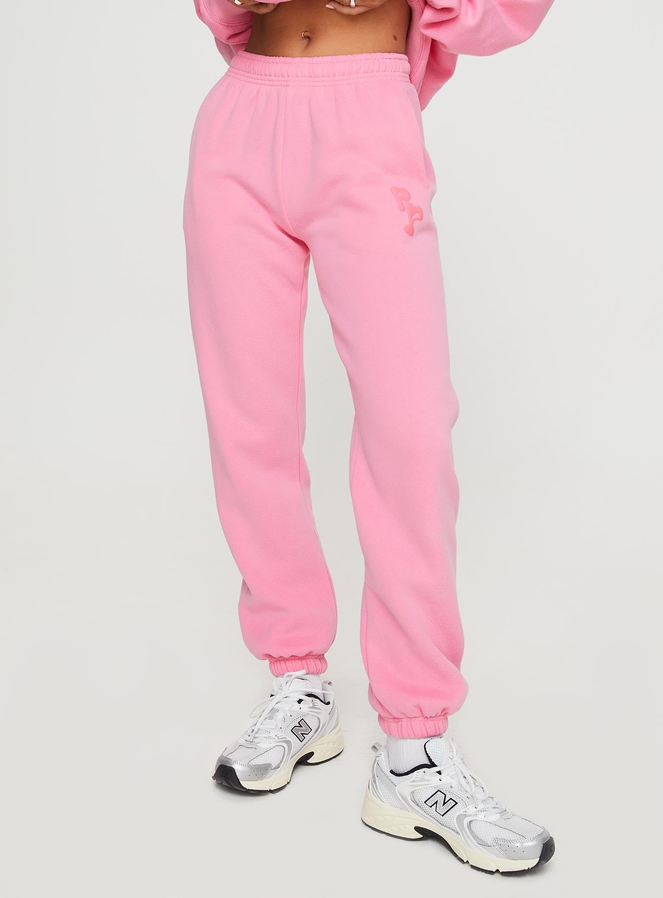 Princess Polly Track Pants Squiggle Text Watermelon Pink Rose