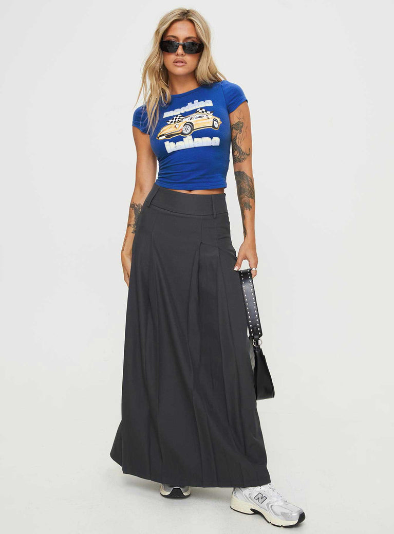   front view of model wearing Princess Polly Boss Girl Maxi Skirt Slate Maxi 