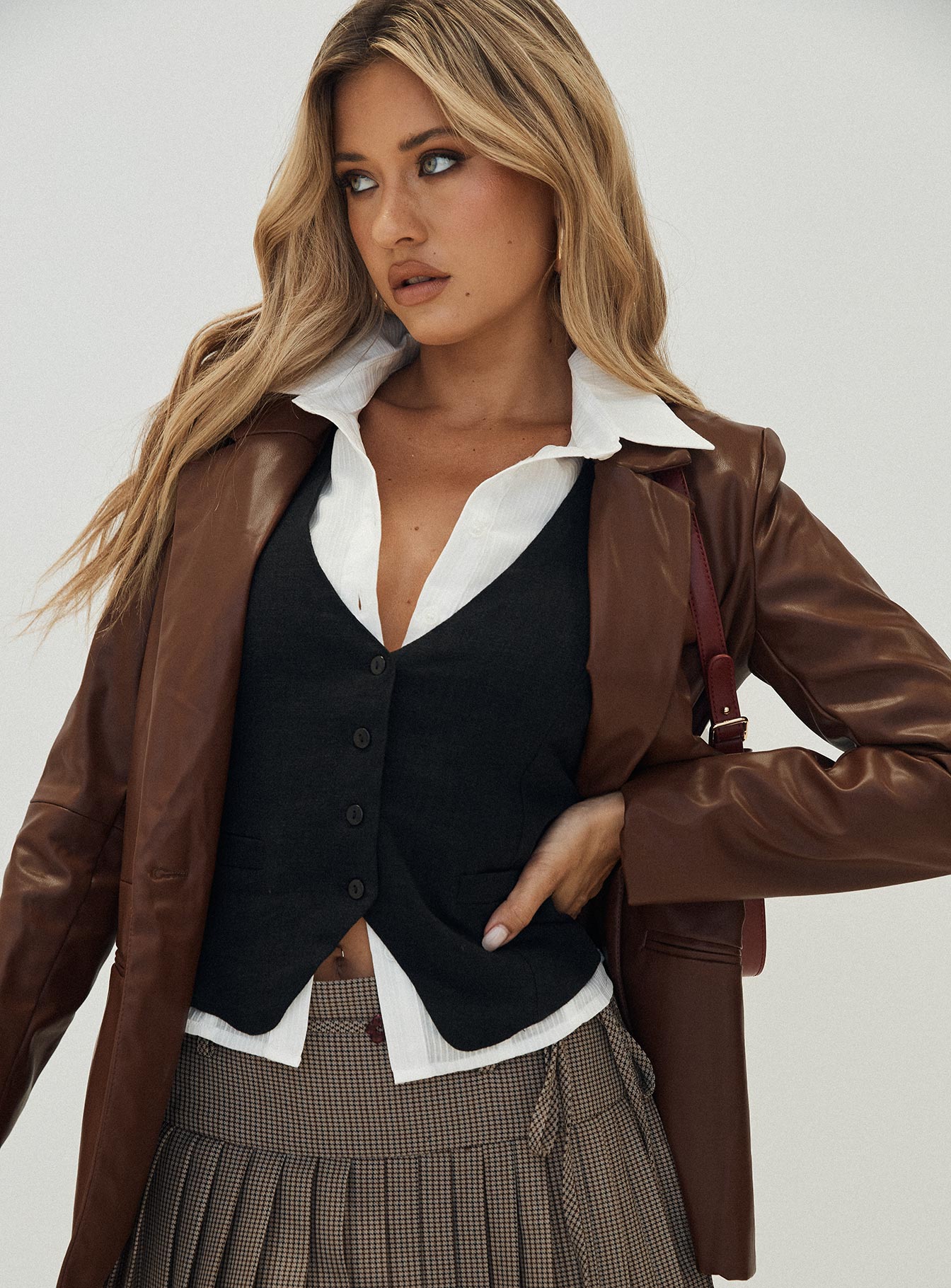 Morrison faux leather blazer brown