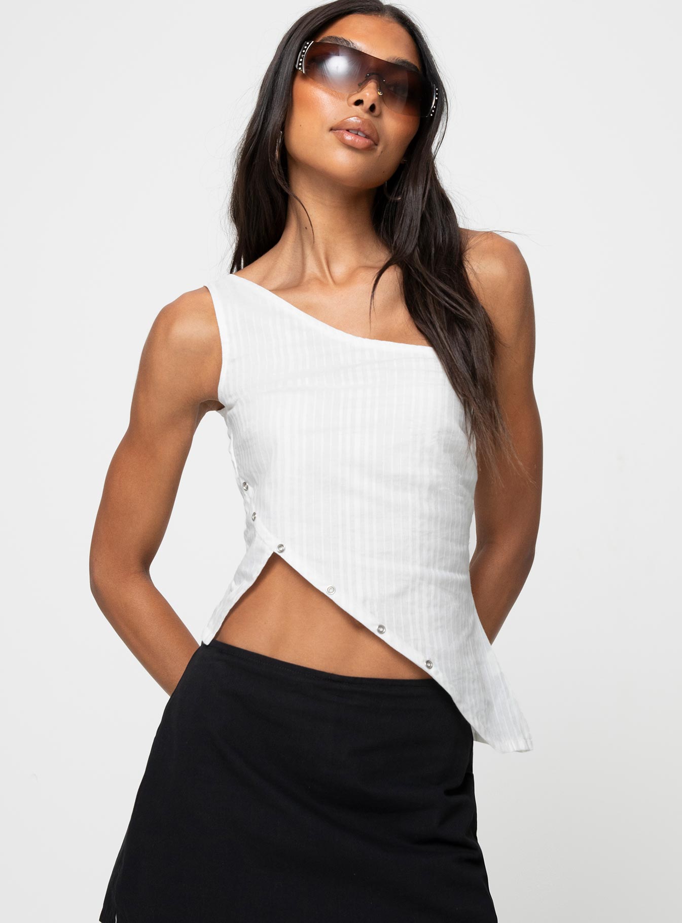 Flyss one shoulder top white