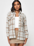 Plaid shacket, oversized fit Classic collar, button fastening, chest pockets, single button cuff