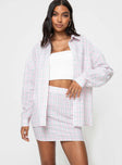 Matching check print set Long sleeve shirt, button up fastening at front, single button cuff Mini skirt, mid-rise, invisible zip fastening