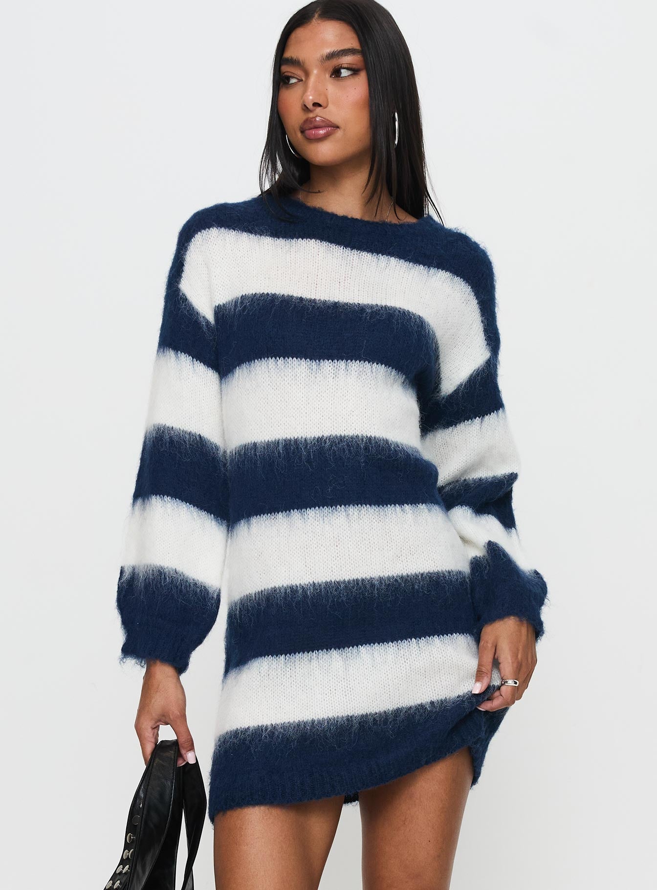 Iryna Long Sleeve Knit Mini Dress Navy / White Stripe | Princess Polly Iryna Long Sleeve Knit Mini Dress Navy / White Stripe | Princess Polly