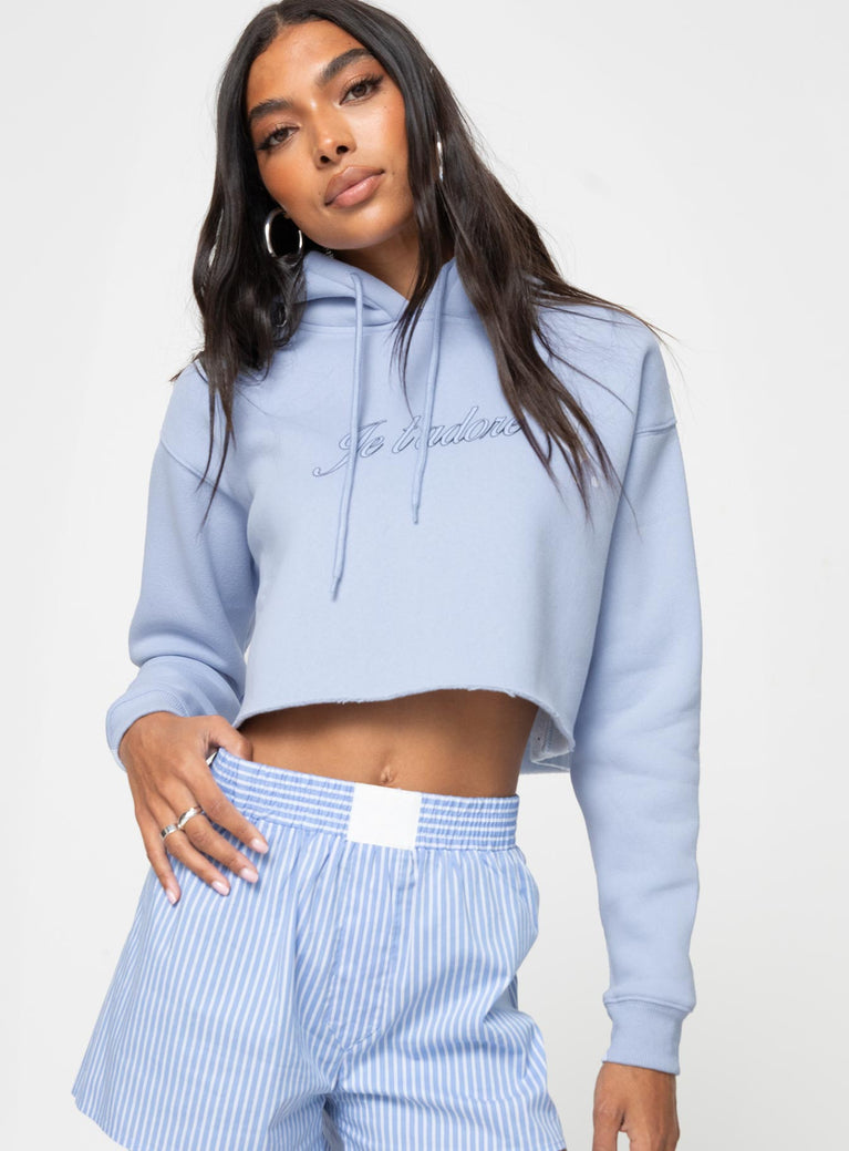 Je T'adore Crew Cropped Hooded Sweatshirt Pale Blue