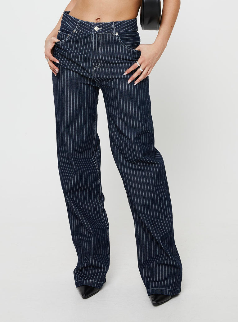 Rathlyn Pinstripe Jeans Dark Denim Princess Polly USA rathlyn-pinstripe-jeans-dark-denim-princess-polly-usa