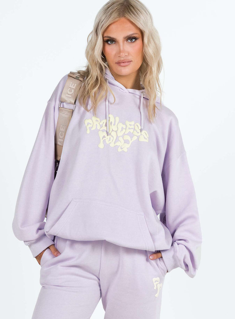 Princess Polly Hooded Sweatshirt Squiggle Text Dusty Mauve / Eggshell