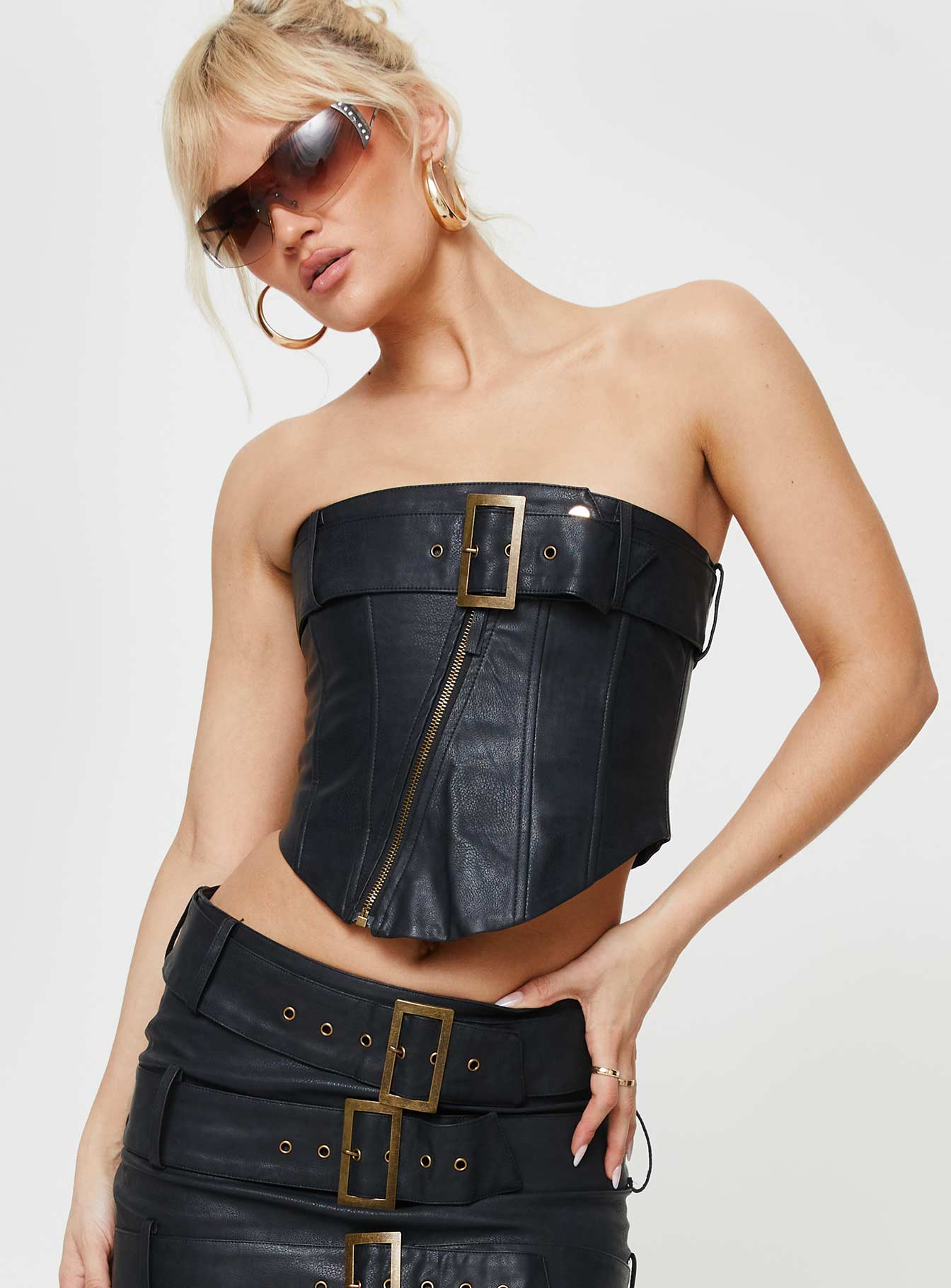 product Princess Polly Sleeveless Asymmetric Neckline  JGR & STN Brooklyn Corset Top Black