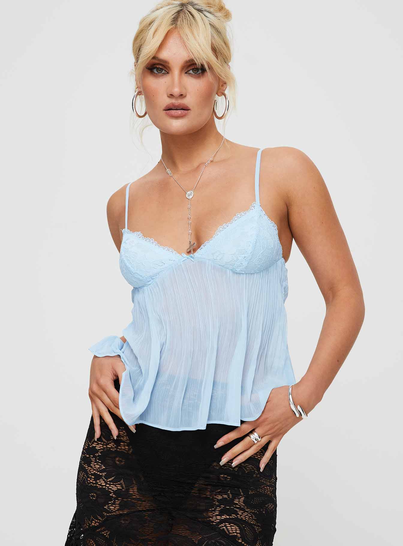 Zami Pleat Top Blue | Princess Polly