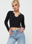 Front view of model wearing  front Princess Polly Full Sleeves Crew Neck  Morelle Long Sleeve Top Black