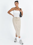 Front view of model wearing  front Tarrant Midi Skirt Beige Princess Polly  Midi Skirts 