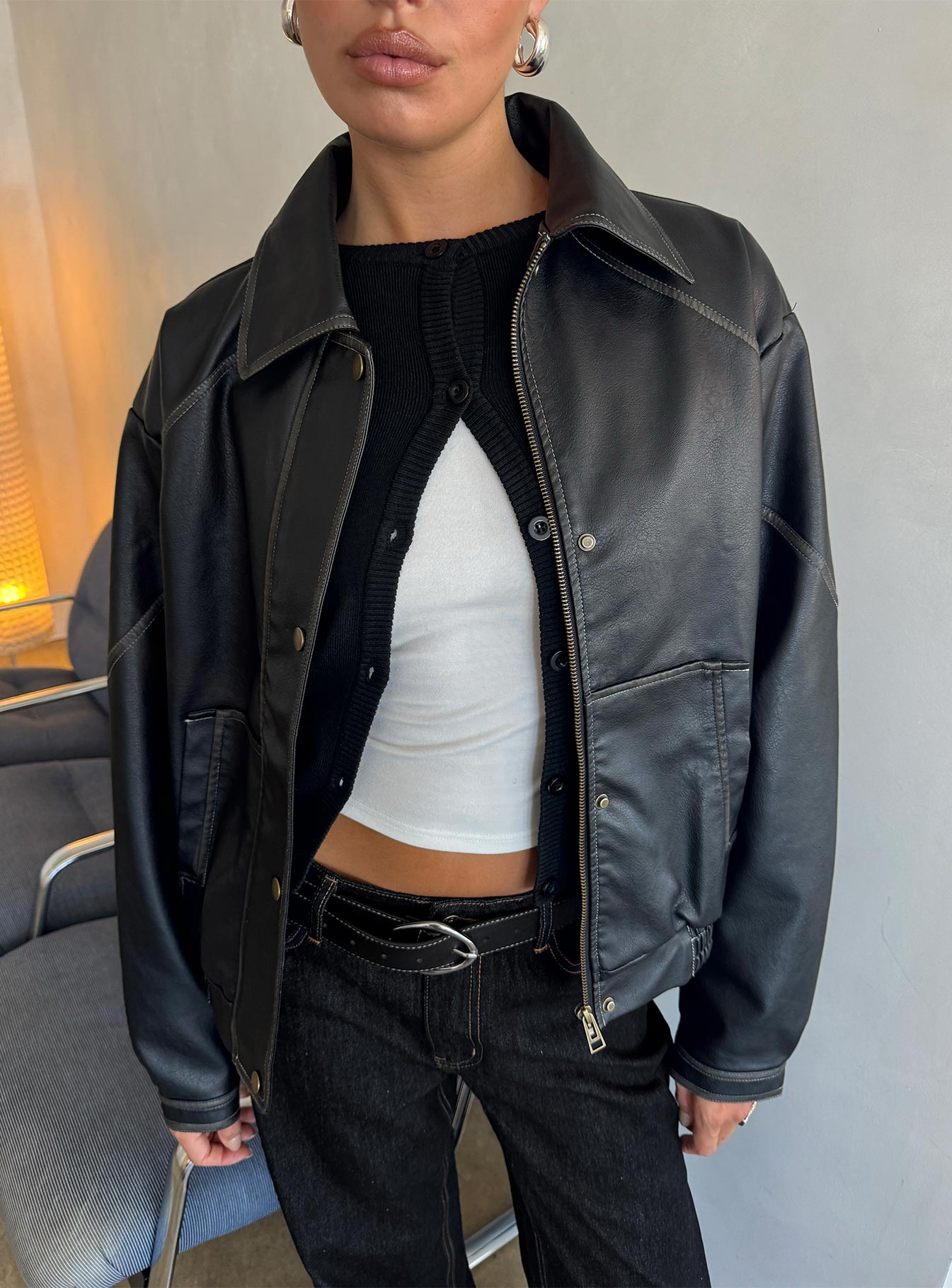 student apathy leather zip jacket Fake Leather Zip Jacket Student Apathy