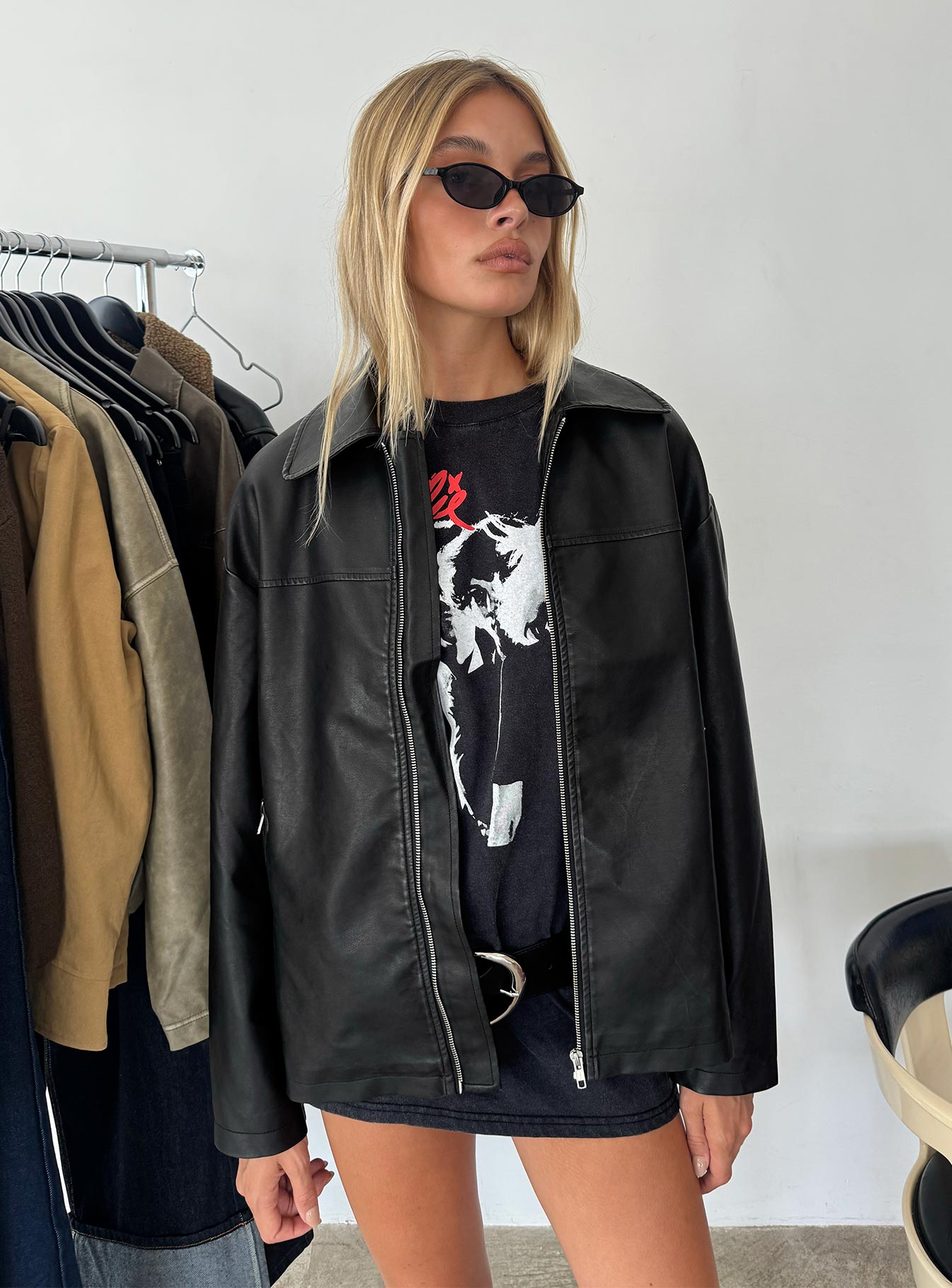 Princess Polly Napoleon Faux Leather Jacket Black
