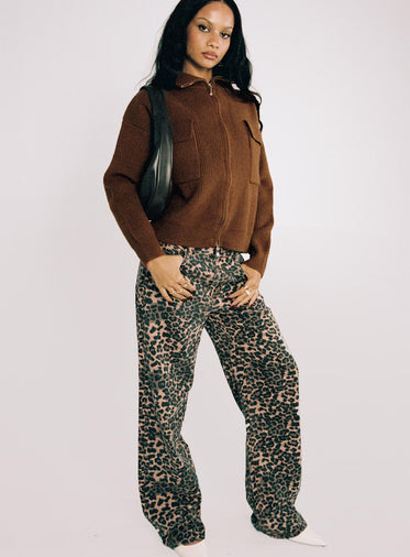 Top Model Low Rise Straight Leg Jeans Leopard