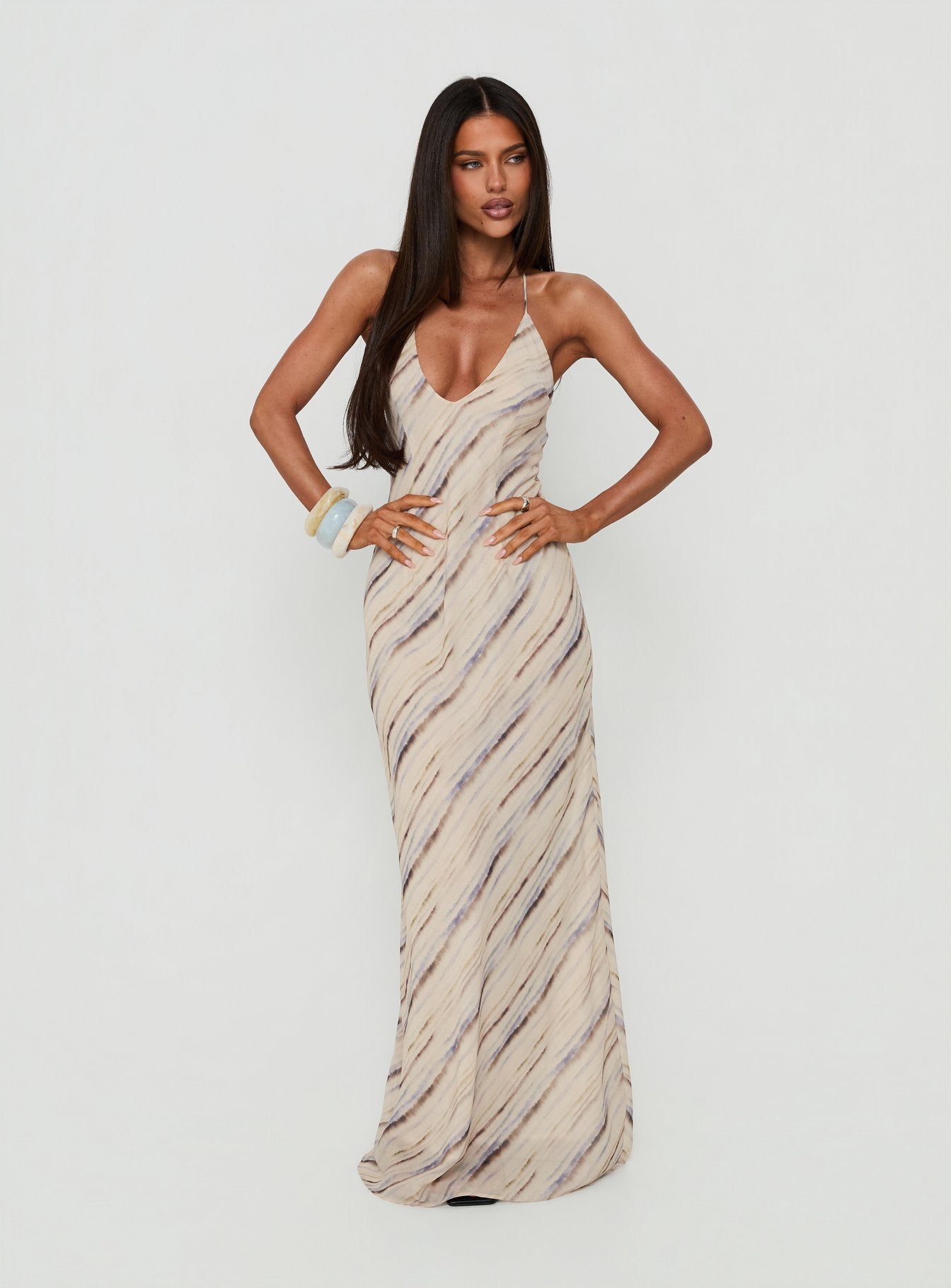 Esmira Halter Maxi Dress Cream Stripe