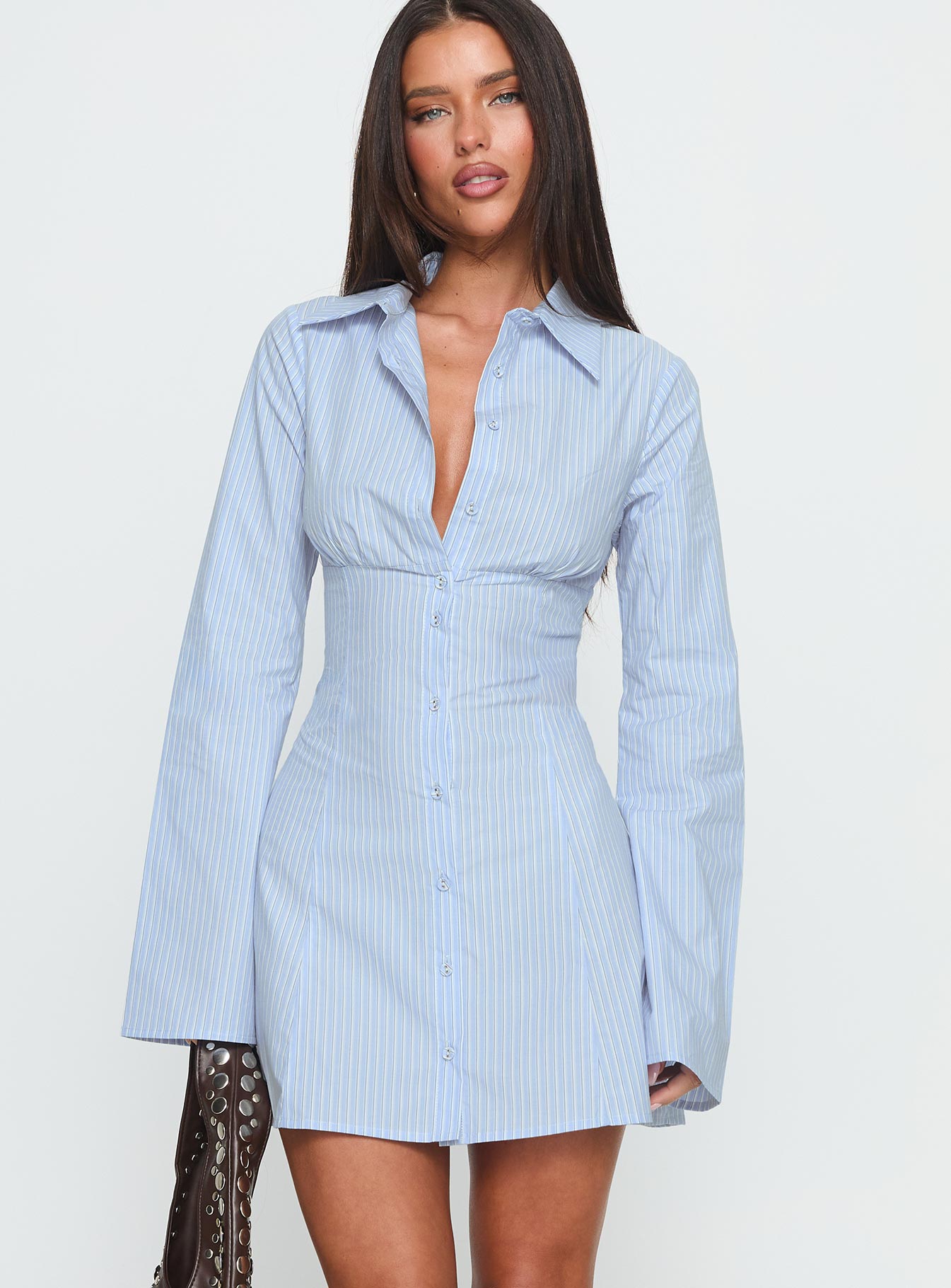 Tawni Long Sleeve Shirt Mini Dress | Blue | Womens | Princess Polly Tawni Long Sleeve Shirt Mini Dress | Blue | Womens | Princess Polly