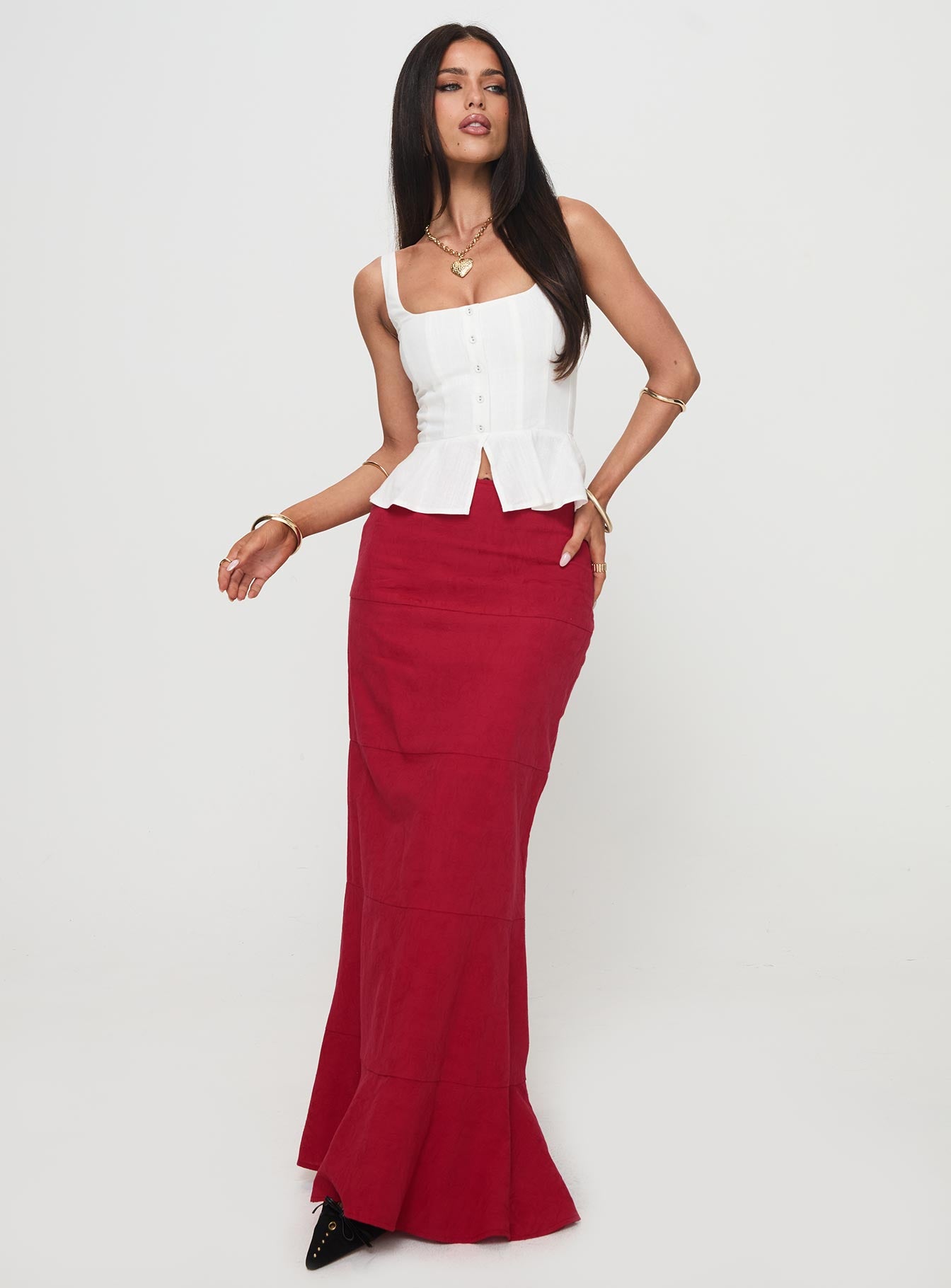 Raven mid rise maxi skirt red