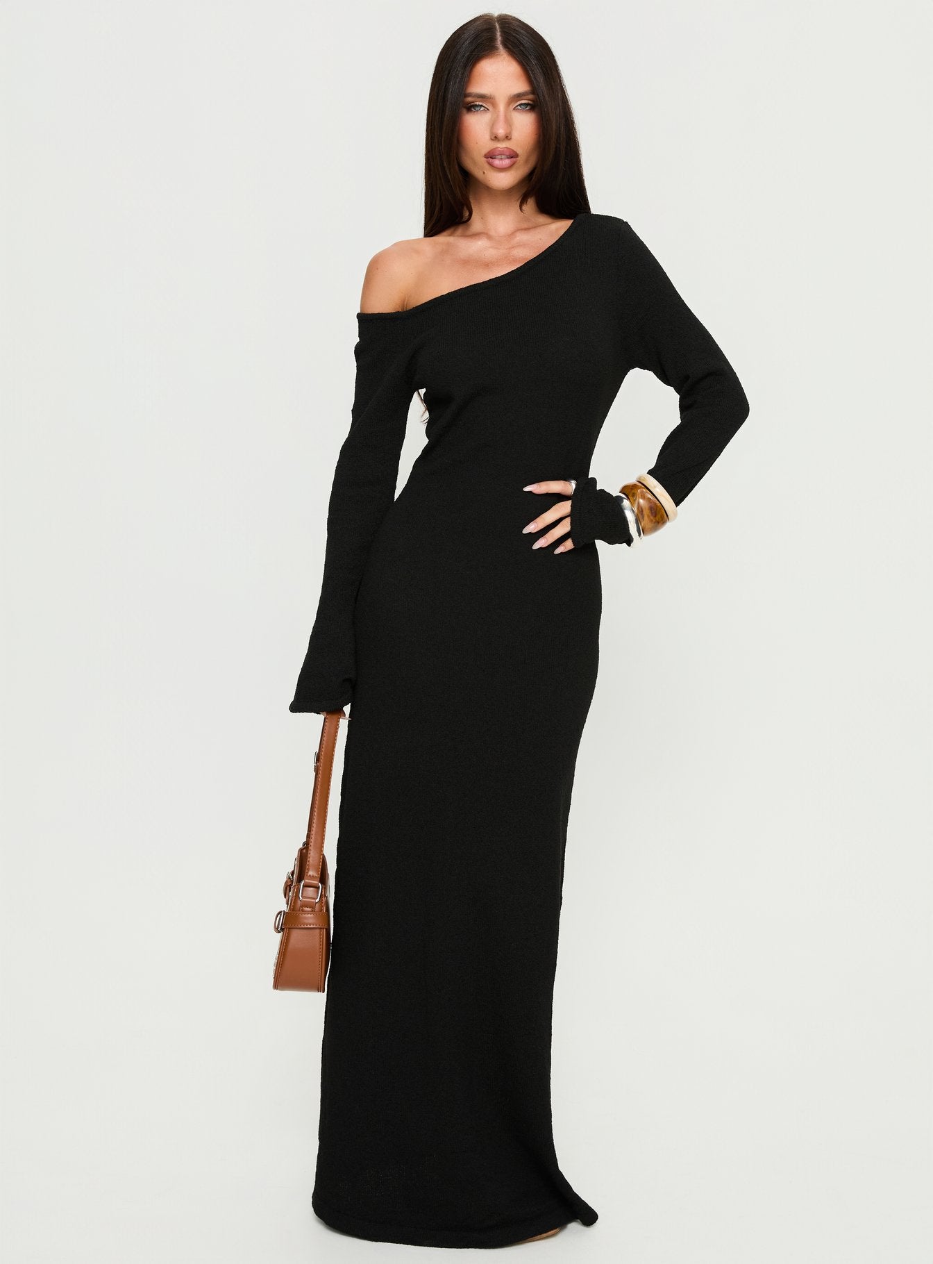 Kloey Long Sleeve Knit Maxi Dress Black