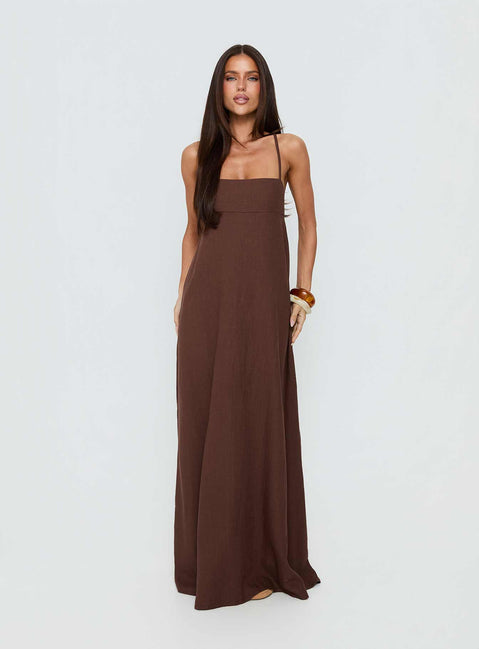 Solie Tie Back Maxi Dress Chocolate Petite