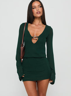 Charming Long Sleeve Mini Dress Forest